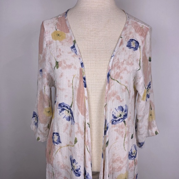 Vintage‎ Concept M Floral Open Cardigan Duster Cover Up Lightweight Sheer Kimono - Picture 3 of 7